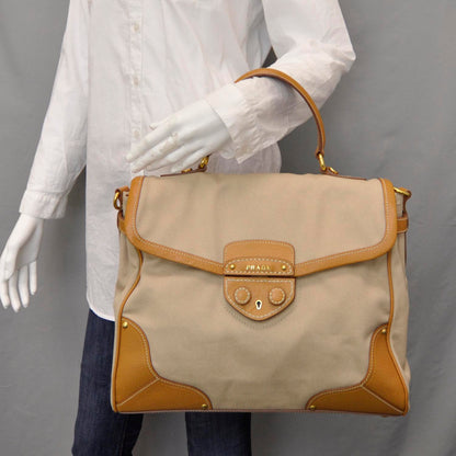 Prada Canapa Cinghiale Top Handle Satchel Naturale Cuoio 2 of 8