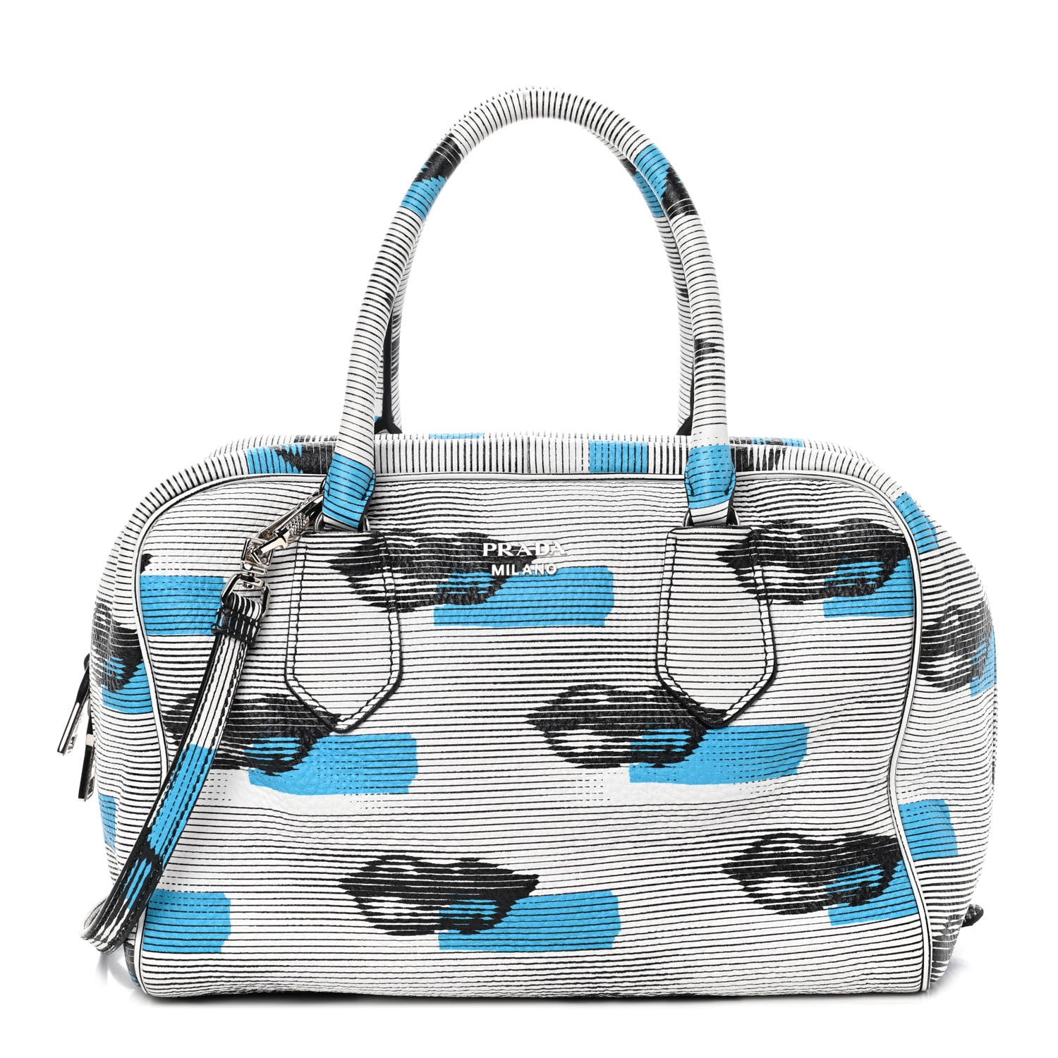 Prada Vitello Daino Lip Print Inside Bag White Azzurro 1 of 8