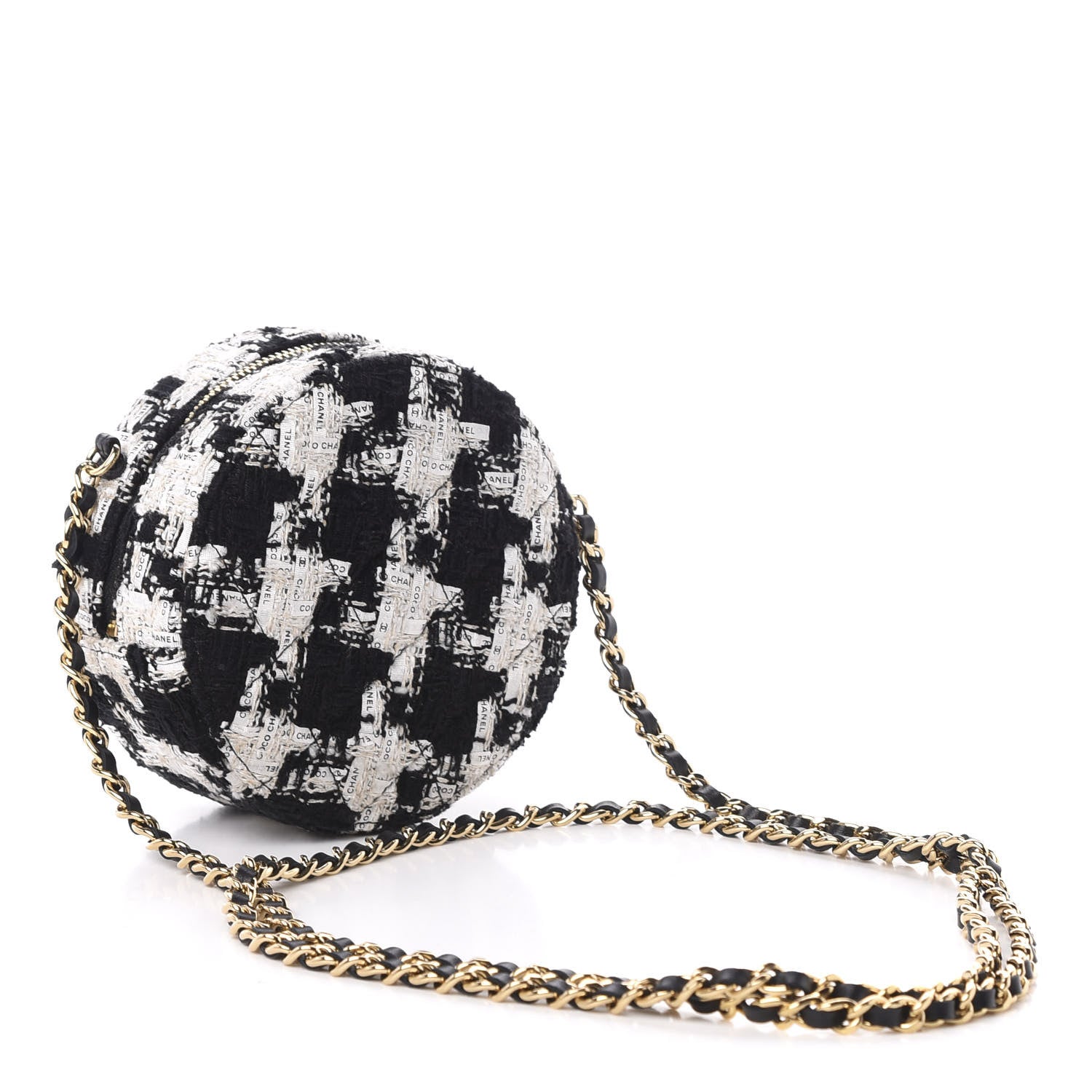 Chanel Tweed Round Clutch With Chain Black White 3 of 10
