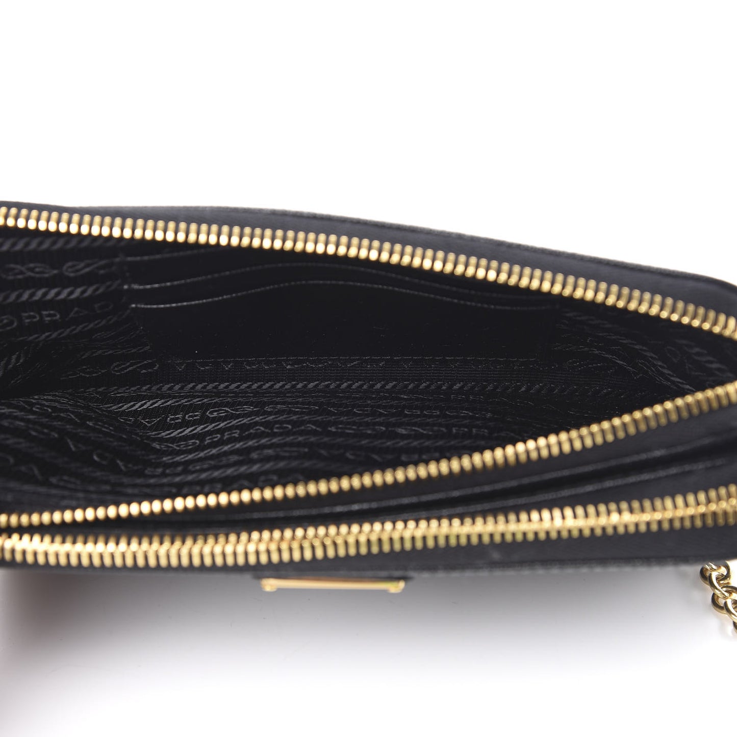 Saffiano Lux Mini Double Zip Chain Crossbody Bag Black