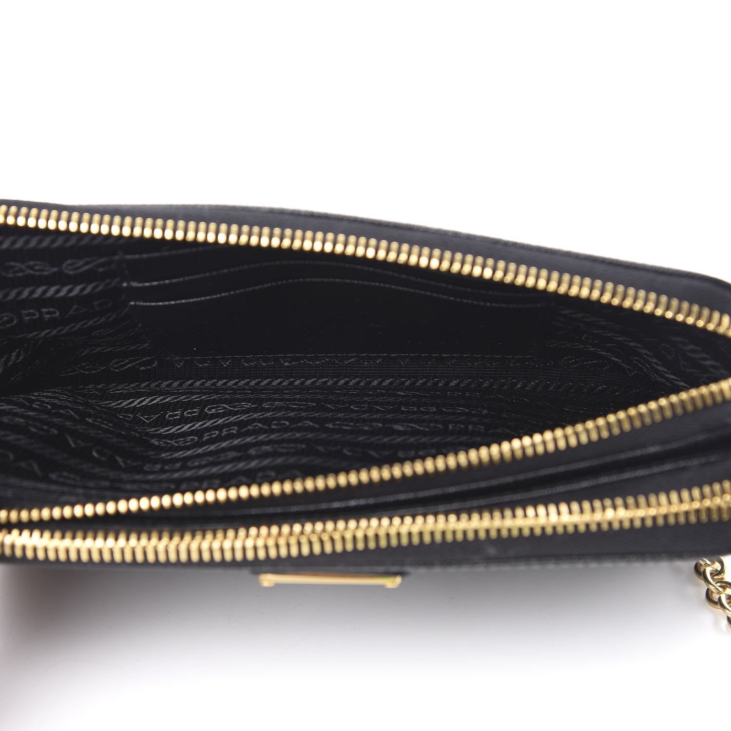 Prada Saffiano Lux Mini Double Zip Chain Crossbody Bag Black 5 of 12