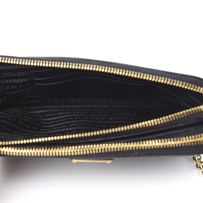 Prada Saffiano Lux Mini Double Zip Chain Crossbody Bag Black 5 of 12