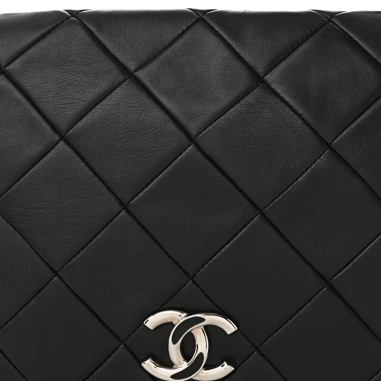 Lambskin Quilted Enamel CC Pillow Soft Flap Black