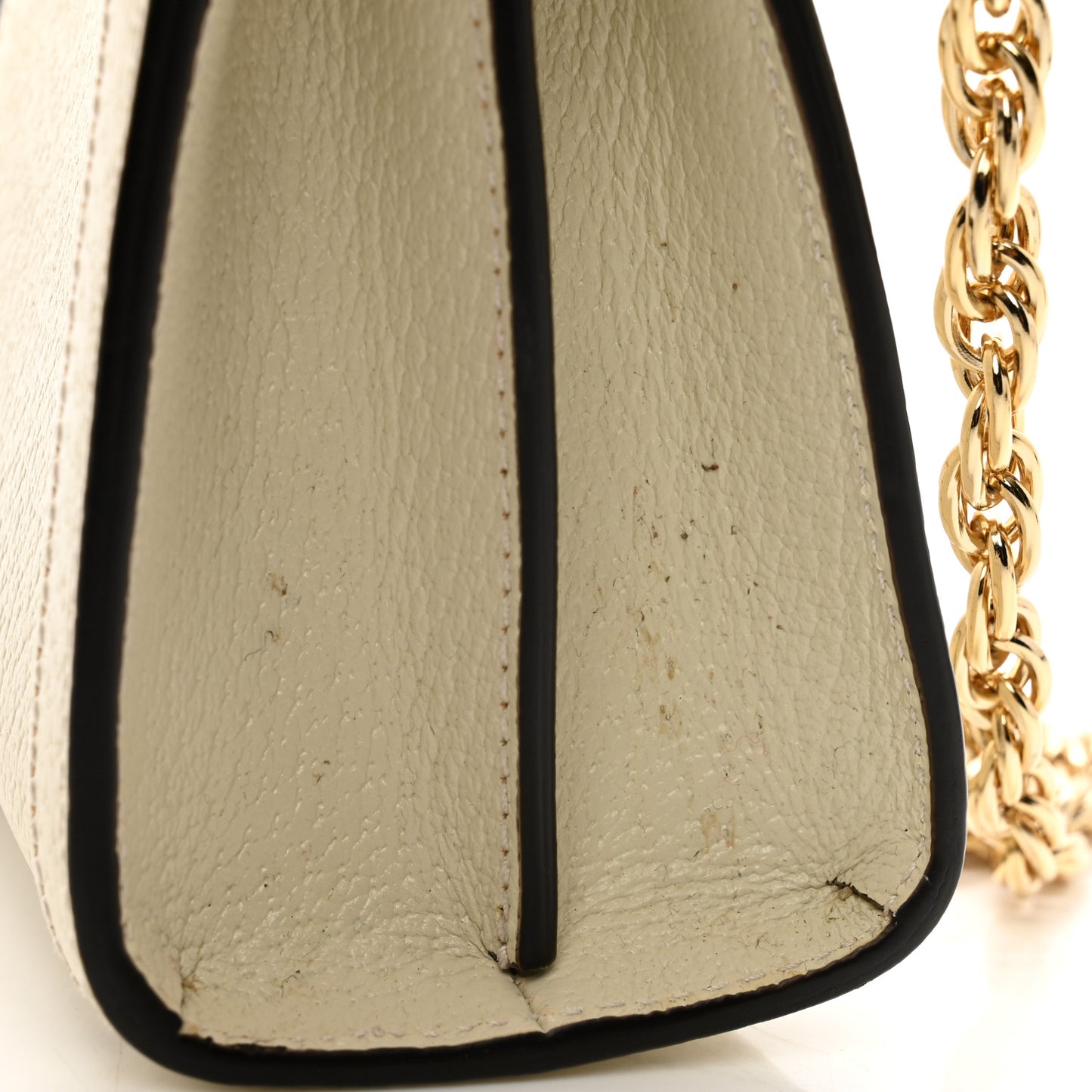 Textured Calfskin Web Small Ophidia Chain Shoulder Bag Mystic White