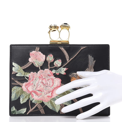 Alexander McQueen Calfskin Embroidered Knuckle Clutch Black Multi 2 of 11