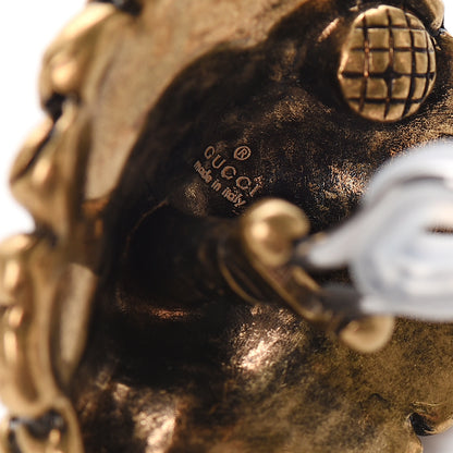 Gucci Metal Crystal Lion Clip On Earrings Aged Gold 4 of 4