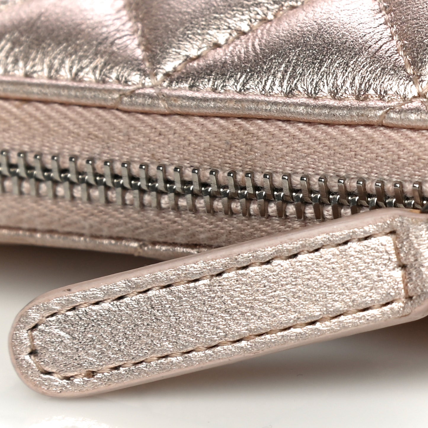 Metallic Lambskin Quilted Cosmetic Pouch Light Gold