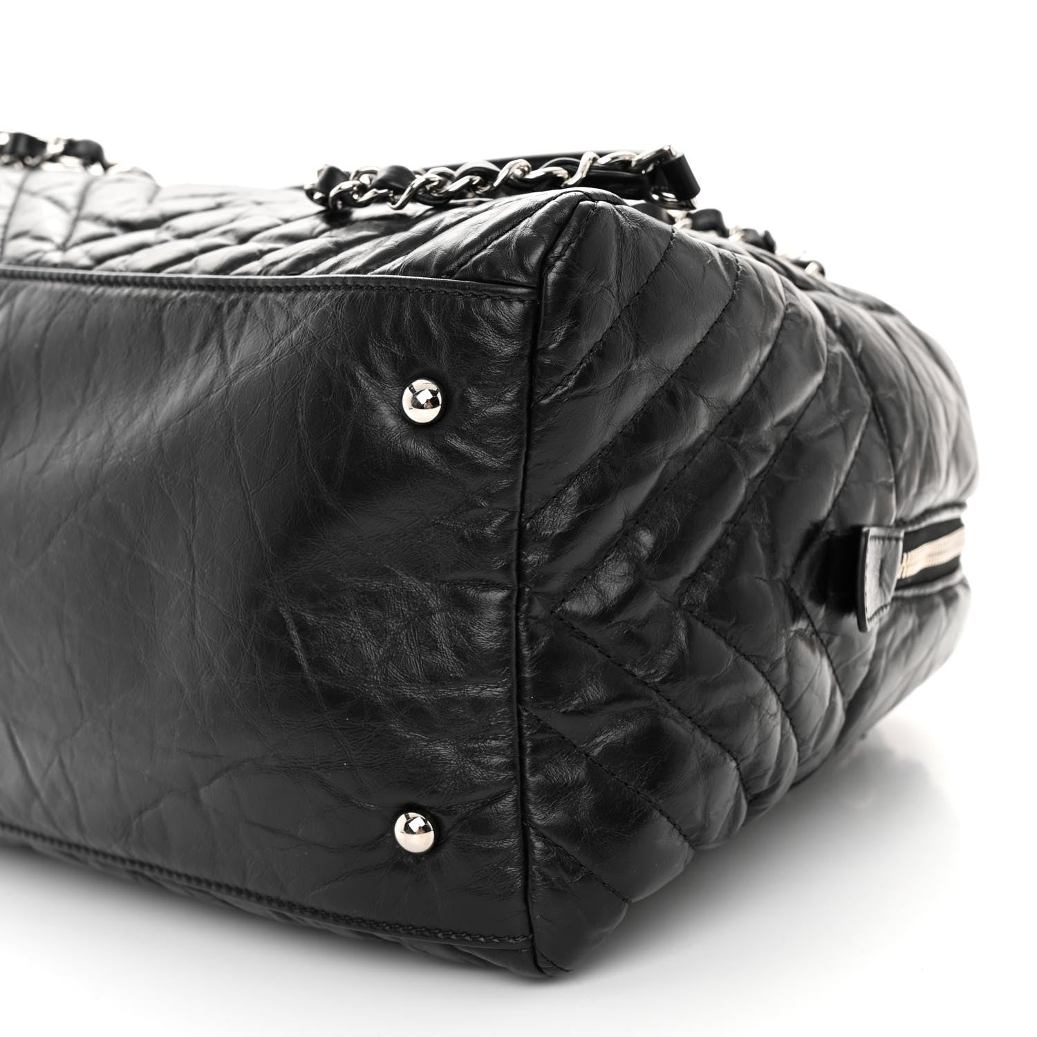 Chanel Aged Calfskin Chevron Medium Soft Bowling Bag Black 9 of 9