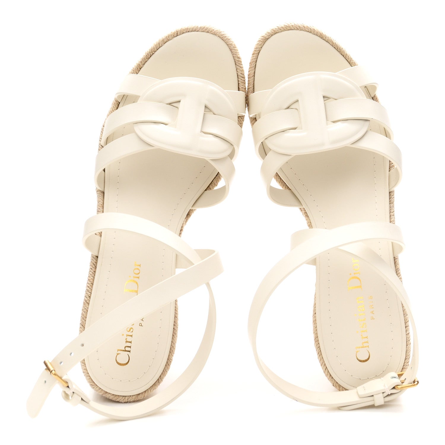 Christian Dior Calfskin D-Club Wedges Sandals 37.5 Off White 2 of 10