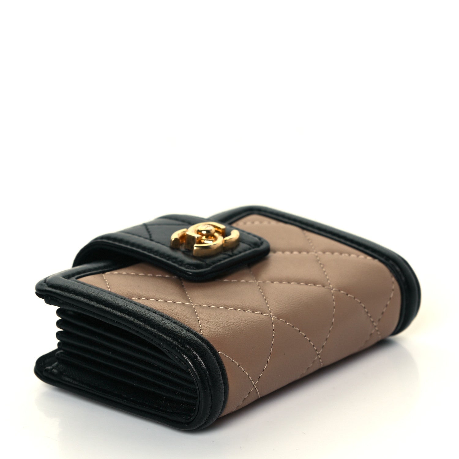 Chanel Lambskin Quilted Gusseted Card Holder Beige Black 3 of 6