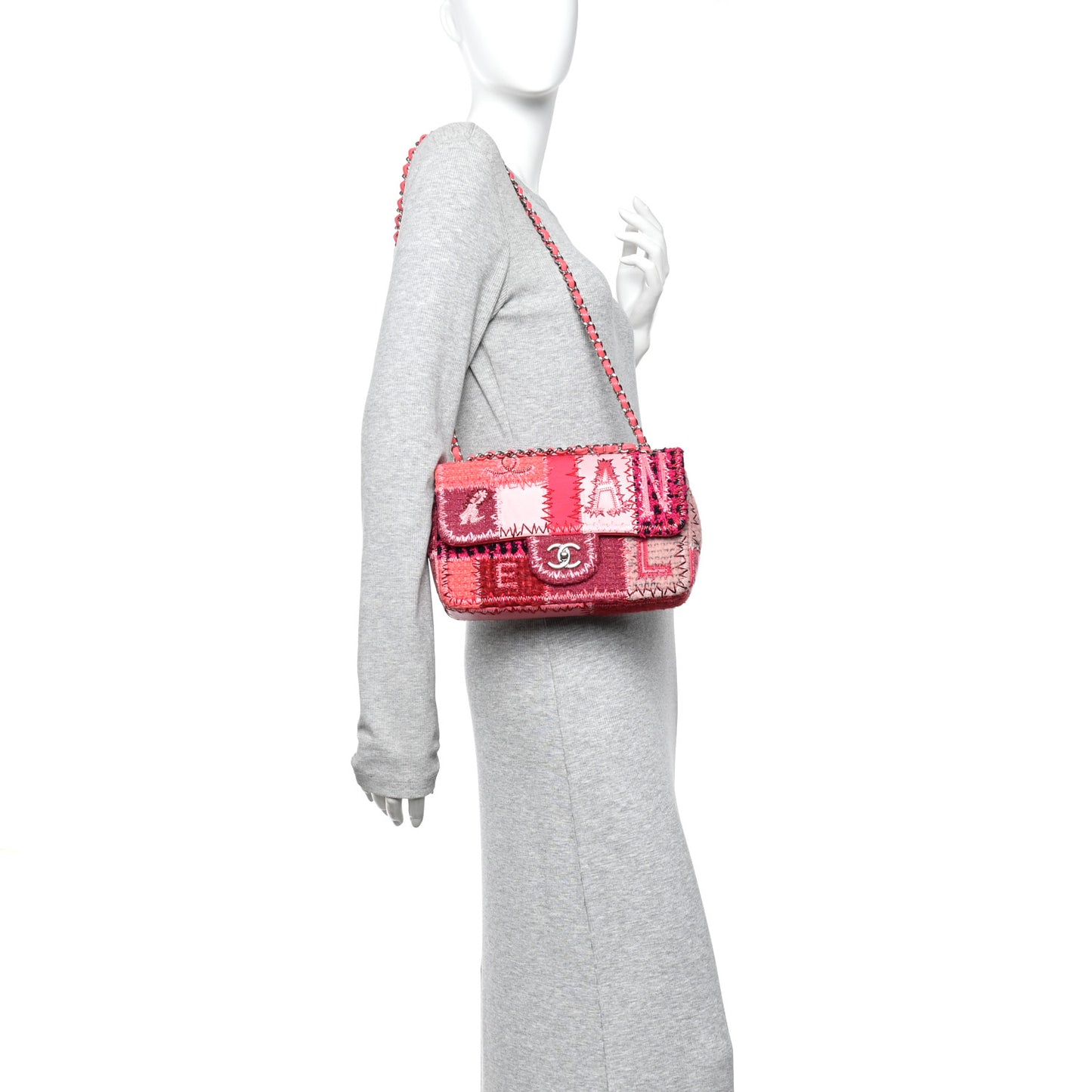 Tweed Patchwork Medium Single Flap Pink