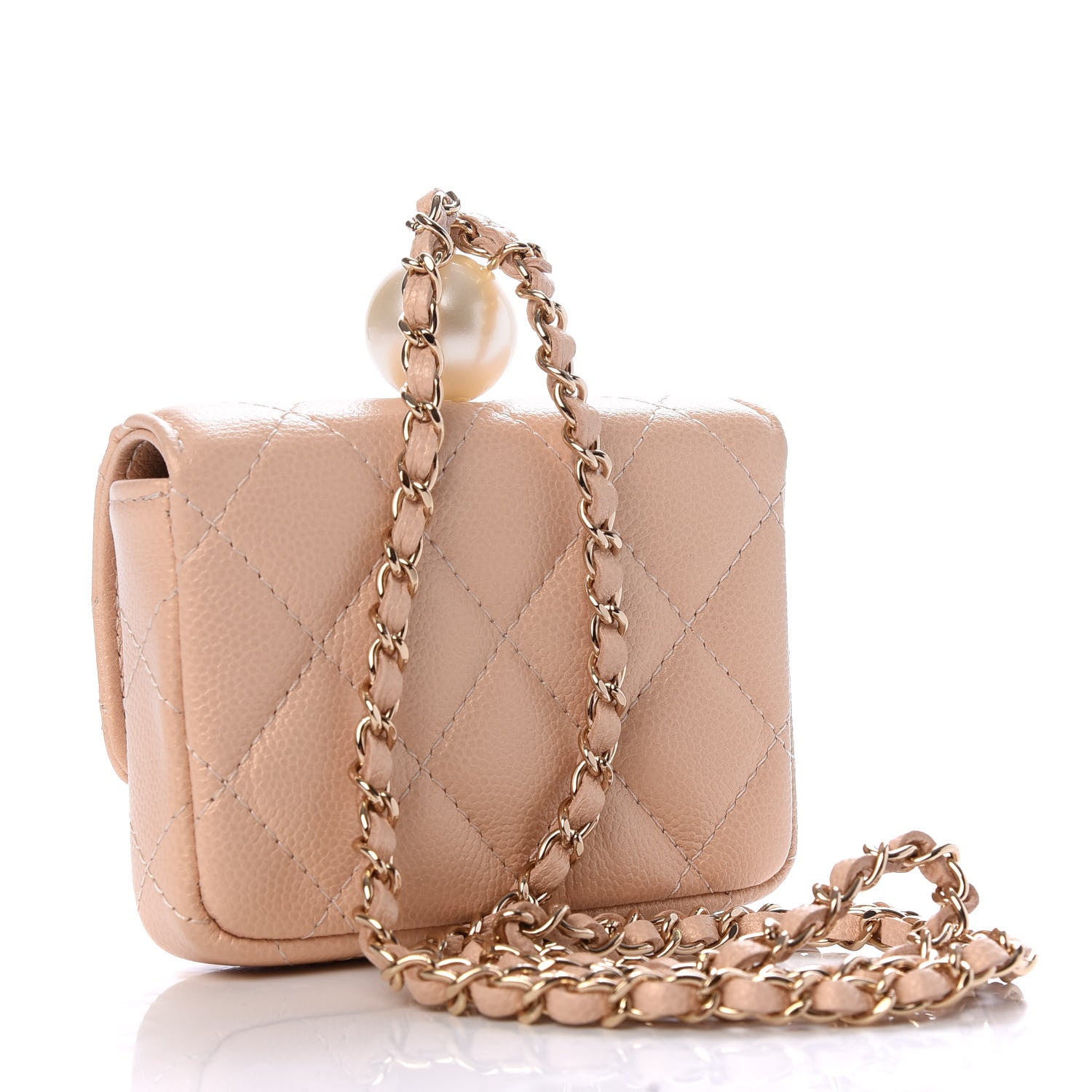 Chanel Iridescent Caviar Quilted Coin Purse With Chain Beige 3 of 9