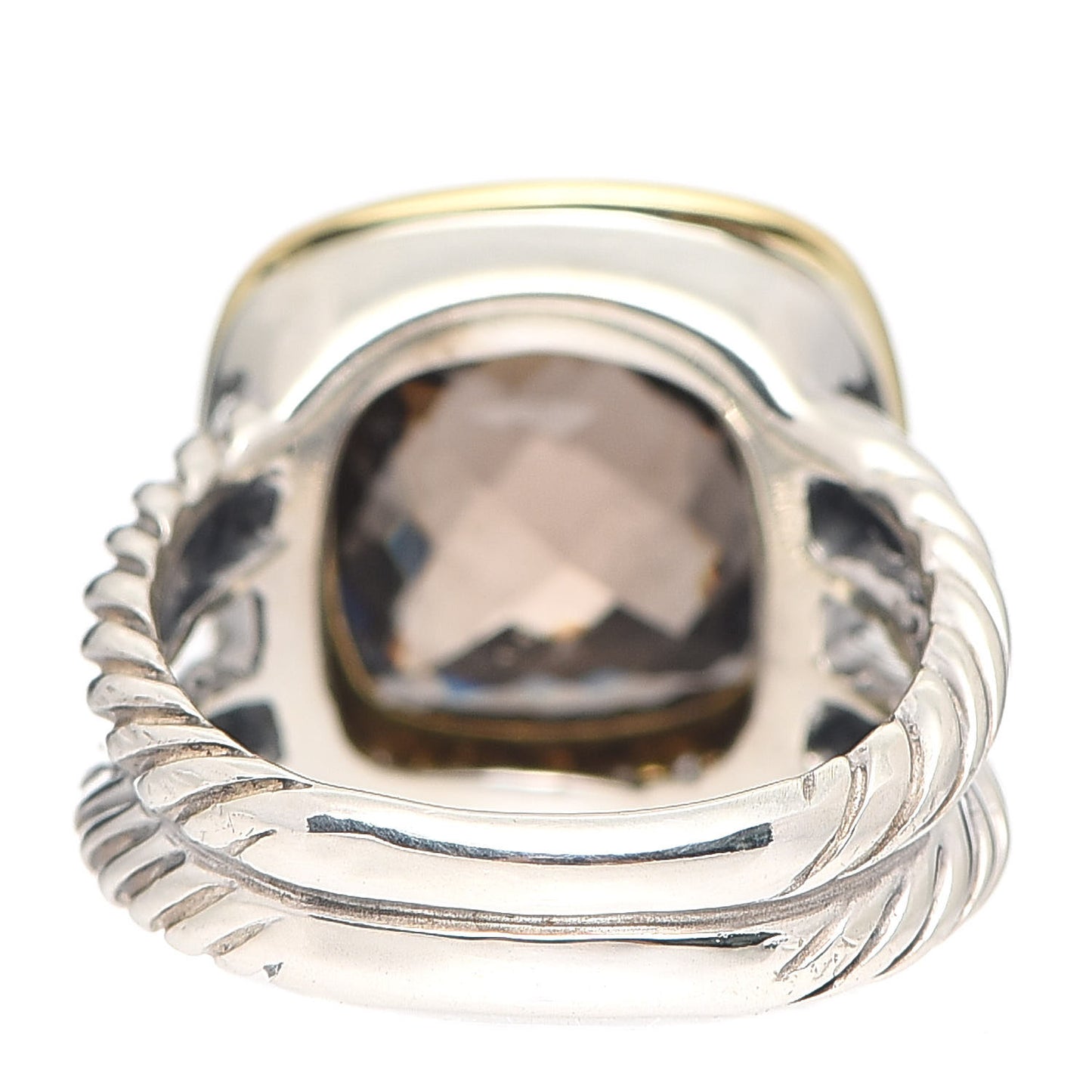 Sterling Silver 18K Yellow Gold Diamond Smoky Quartz 11mm Albion Ring 51 5.75