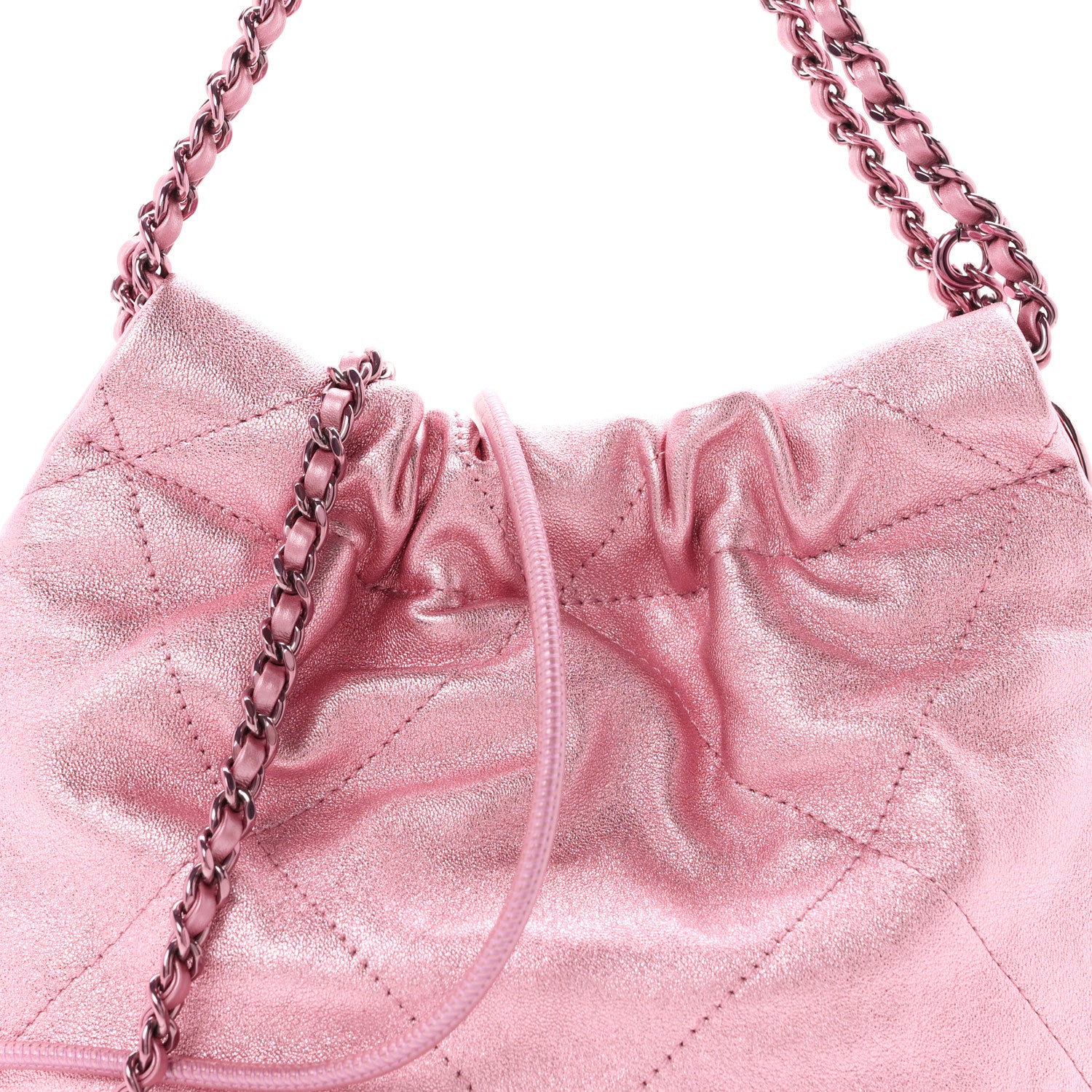 Chanel Metallic Lambskin Lacquered Monochrome Quilted Mini Chanel 22 Pink 8 of 10