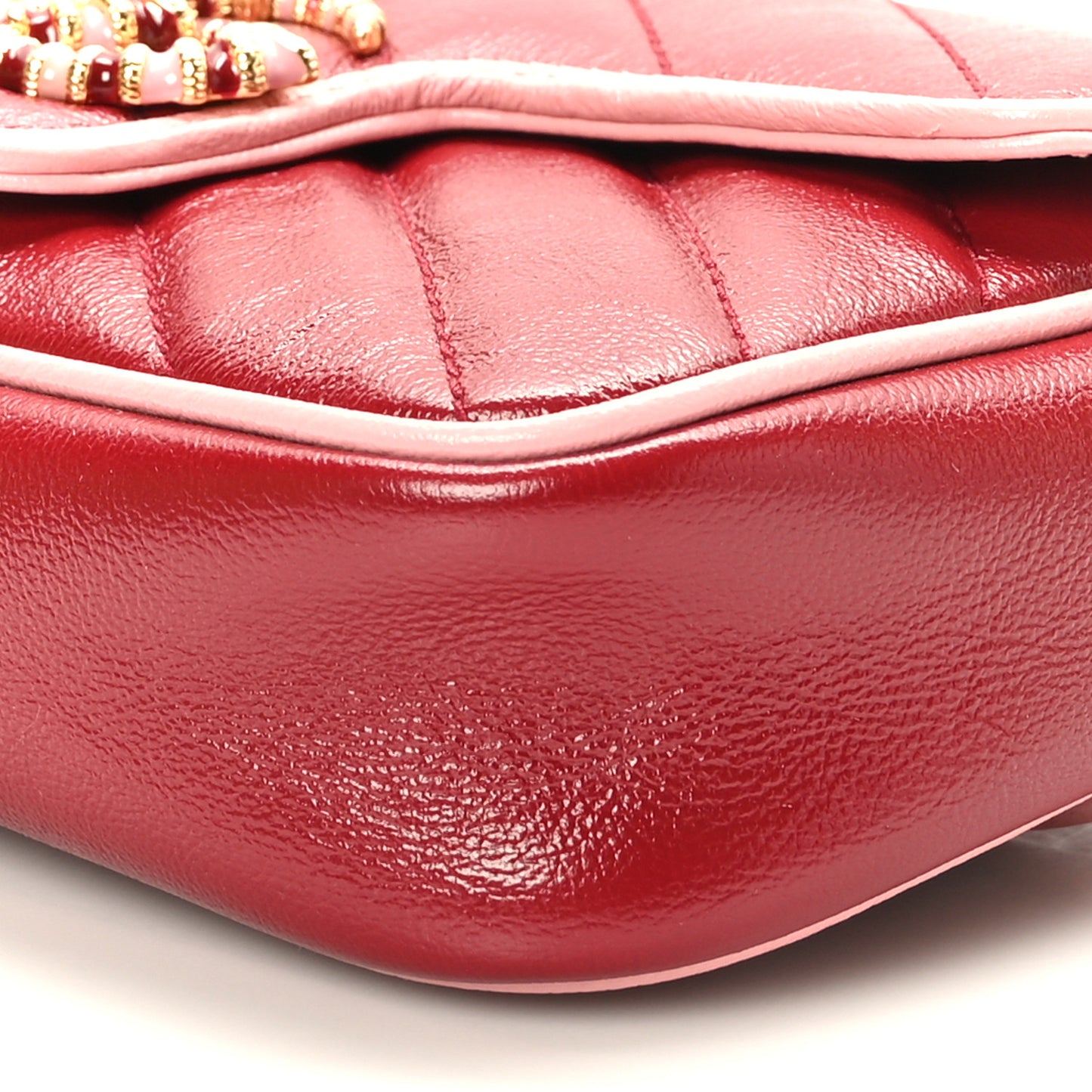 Azalea Calfskin Enamel Matelasse Diagonal Super Mini Torchon GG Marmont Shoulder Bag New Cherry Red Wild Rose
