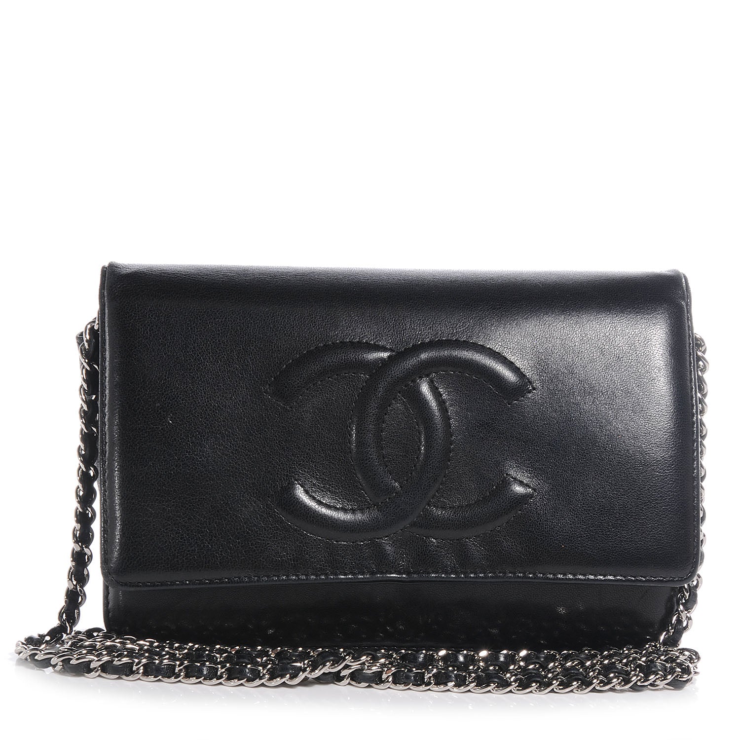 Chanel Lambskin Timeless CC Wallet On Chain WOC Black 1 of 9