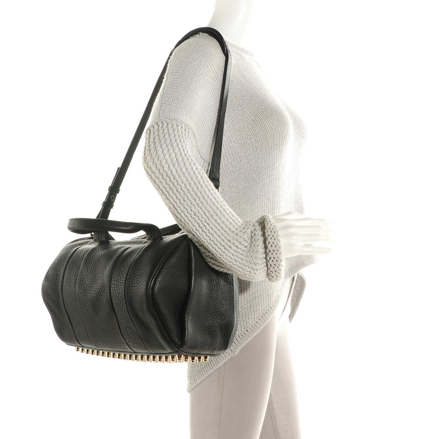 Alexander Wang Pebbled Lambskin Rocco Soft Black Pale Gold Hardware 2 of 7