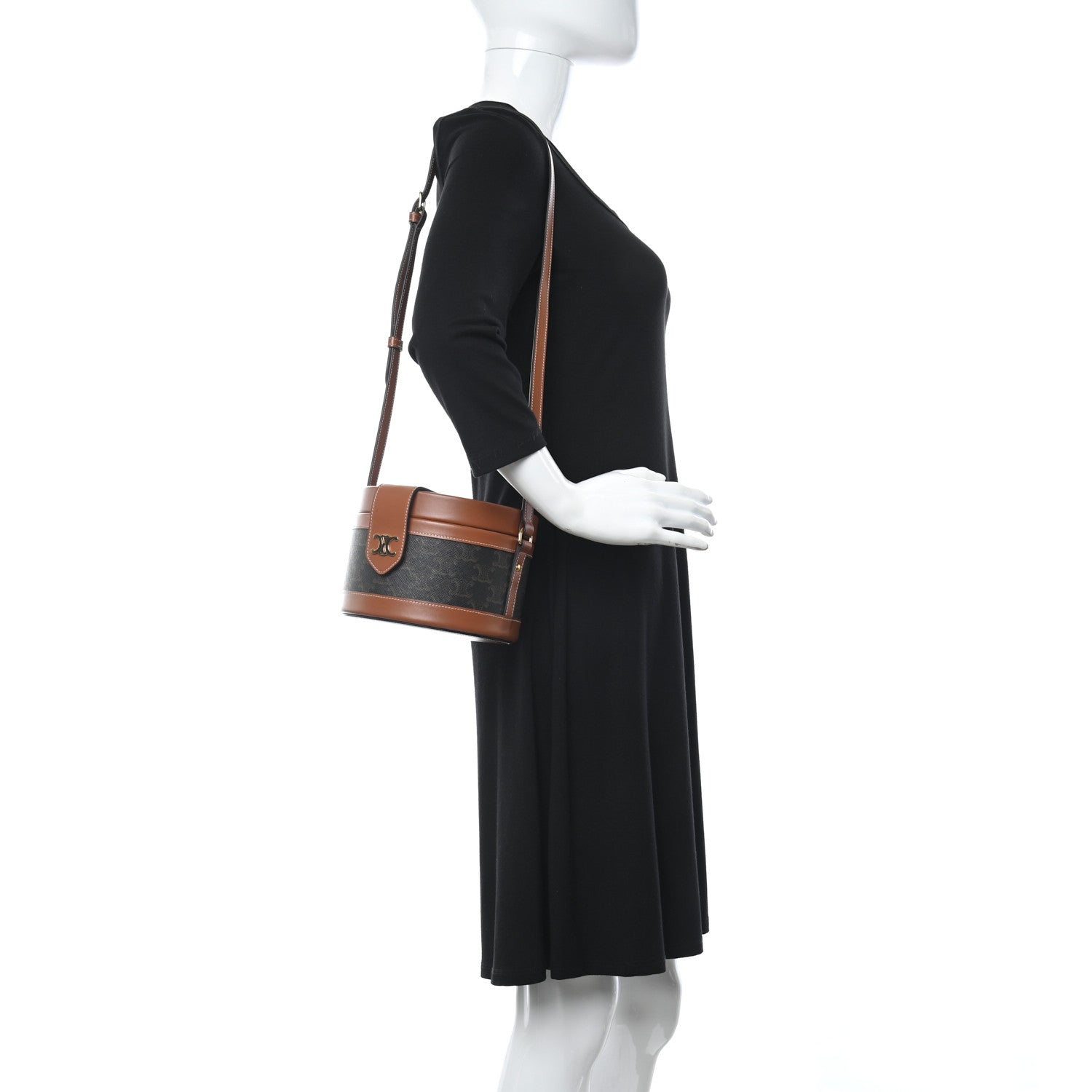 Celine Calfskin Triomphe Canvas Medium Tambour Bag Tan 2 of 9