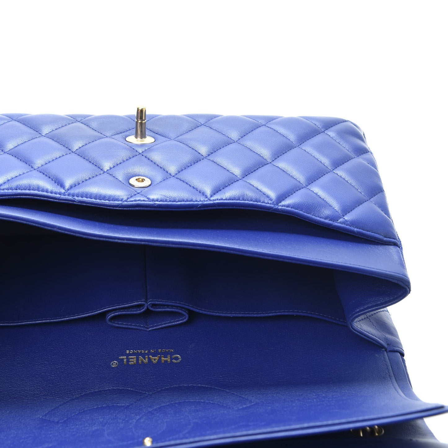 Lambskin Quilted Jumbo Double Flap Blue