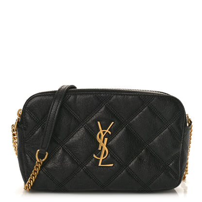 Saint Laurent Grained Lambskin Quilted Mini Becky Double Zip Bag Black 1 of 8