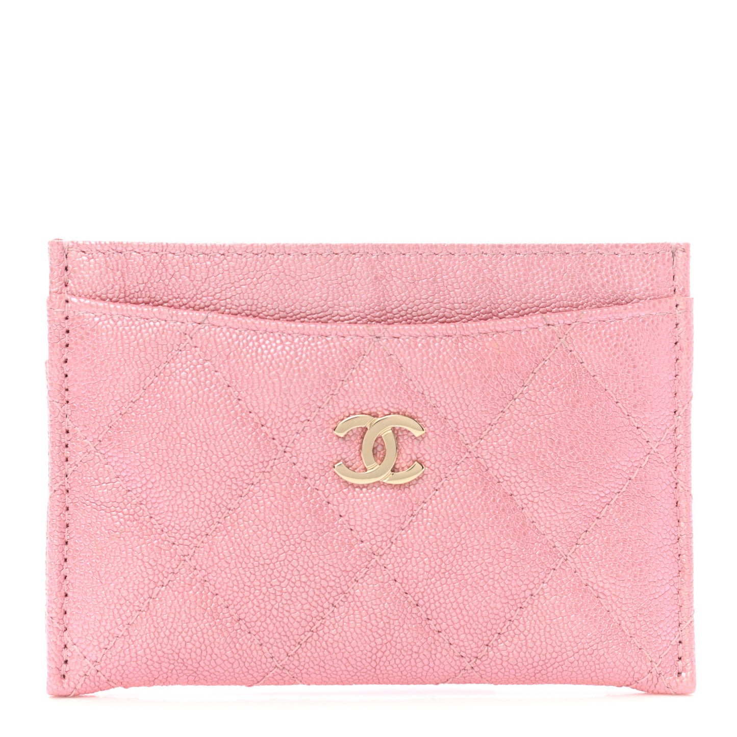 Iridescent Caviar Quilted Card Holder Rose Pink