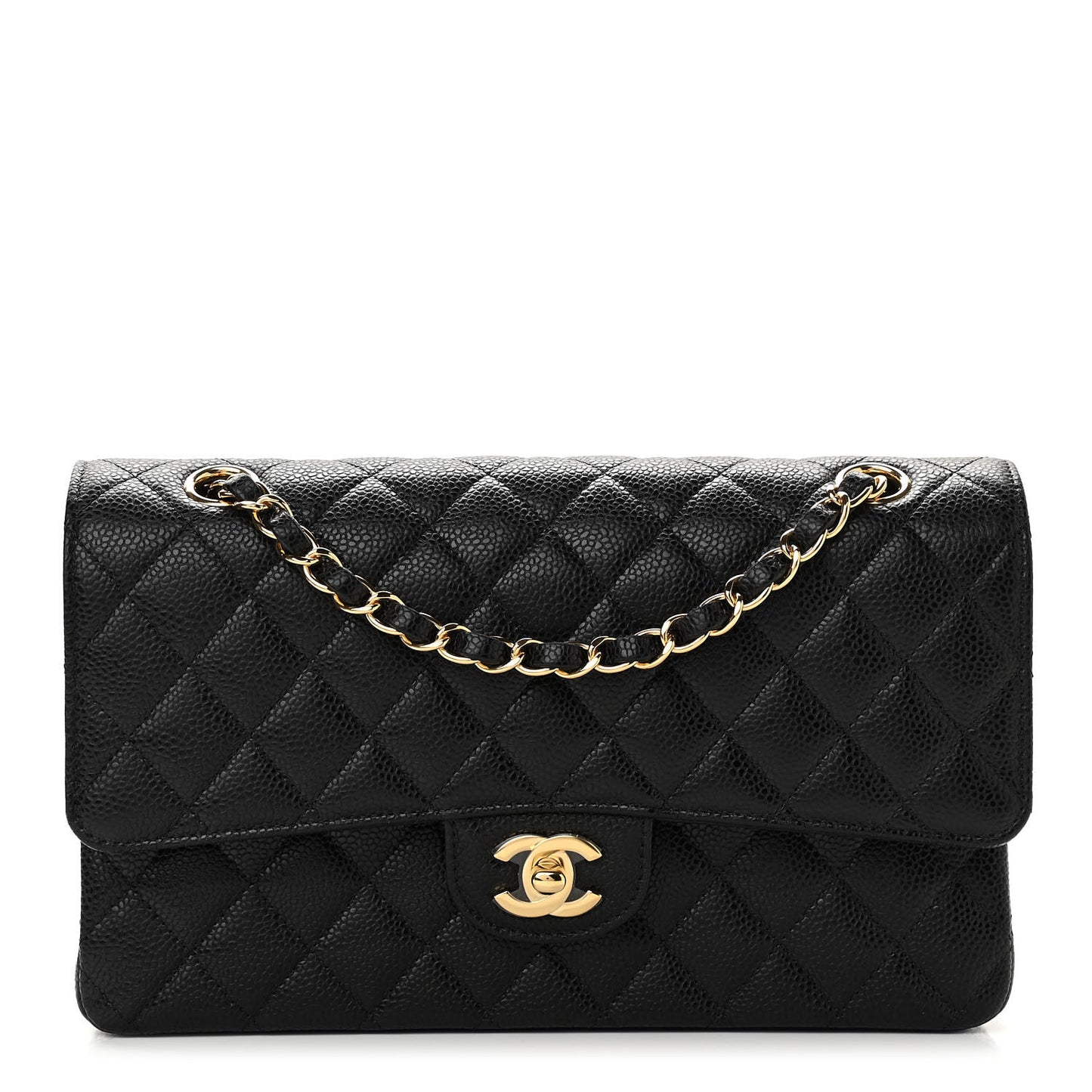 Caviar Quilted Medium Double Flap Black