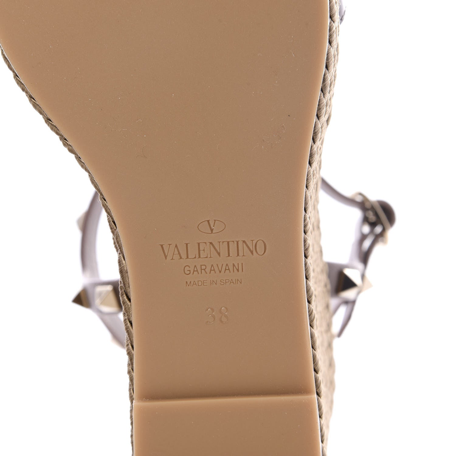 Valentino Garavani Silk Calfskin Rockstud Torchon Espadrille Wedge Sandals 38 Clay 7 of 10