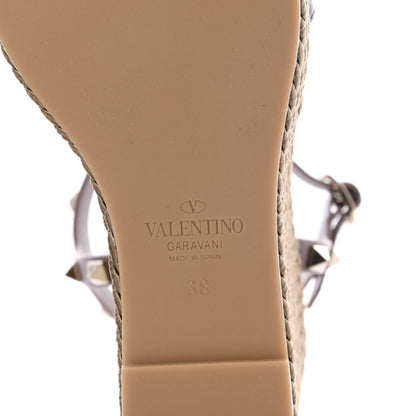 Valentino Garavani Silk Calfskin Rockstud Torchon Espadrille Wedge Sandals 38 Clay 7 of 10