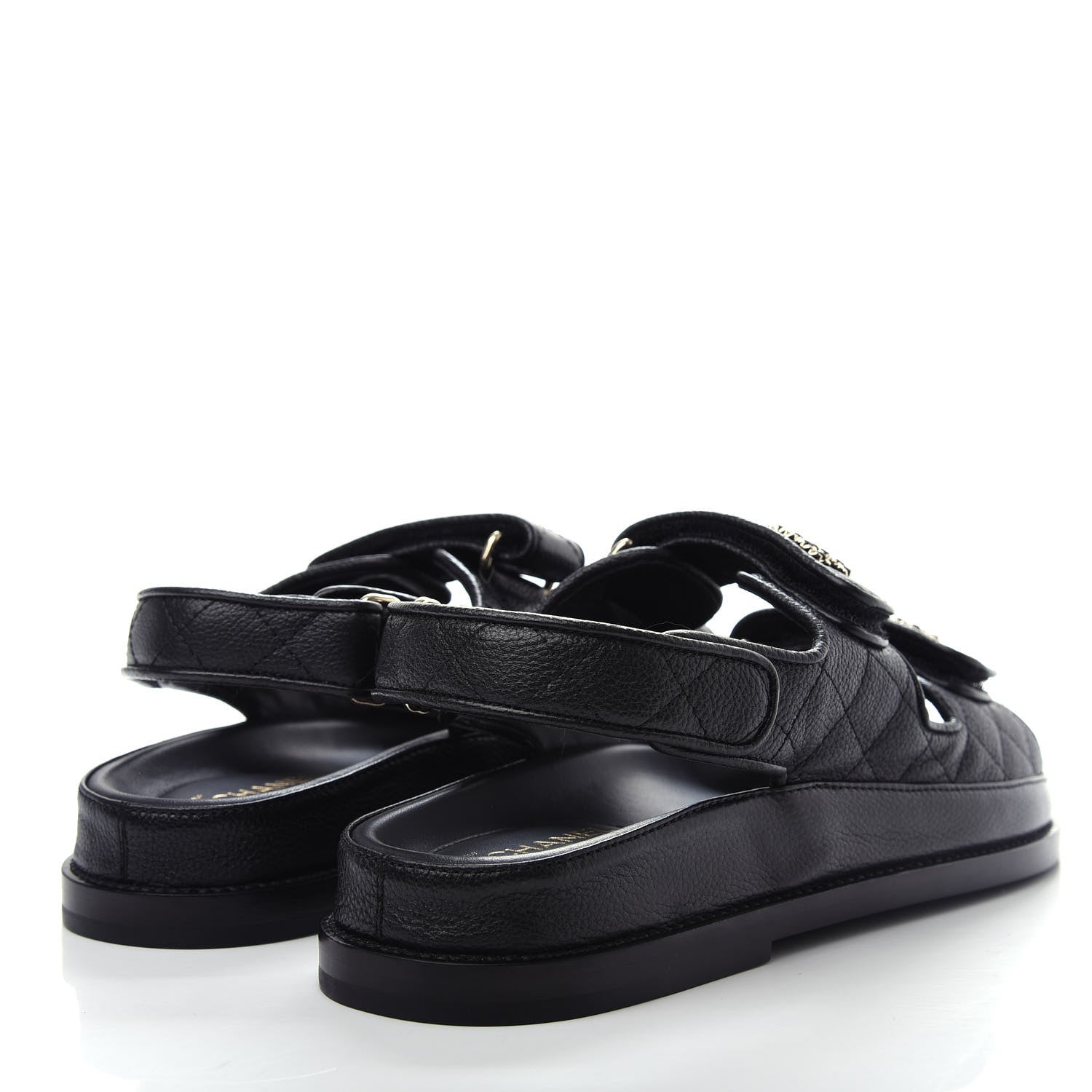 Chanel Grained Calfskin Velcro Dad Sandals 36.5 Black 4 of 11