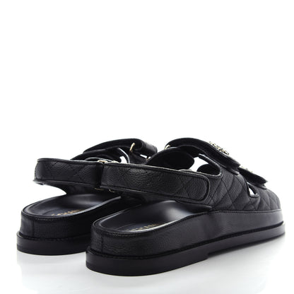 Chanel Grained Calfskin Velcro Dad Sandals 36.5 Black 4 of 11