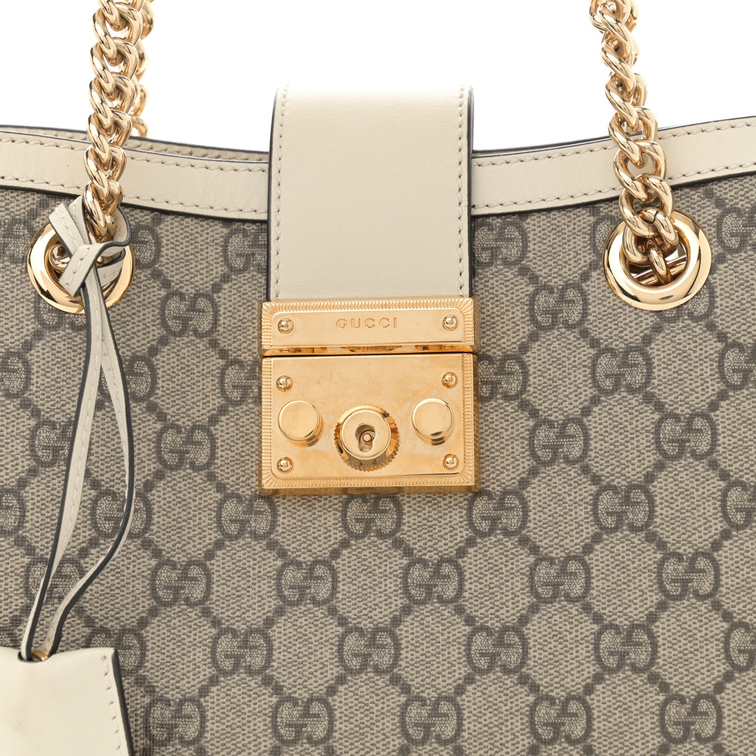 Gucci GG Supreme Monogram Moon Calfskin Small Padlock Tote Beige Ebony Mystic White 8 of 11