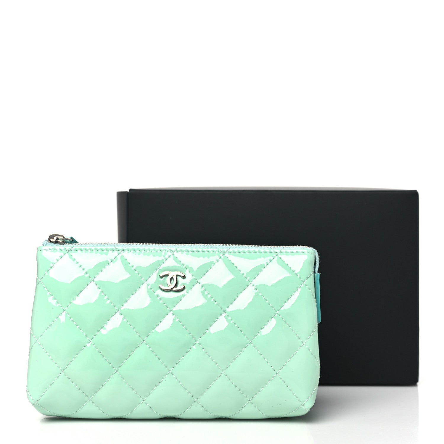 Chanel Patent Quilted Cosmetic Pouch Light Green 9 of 9