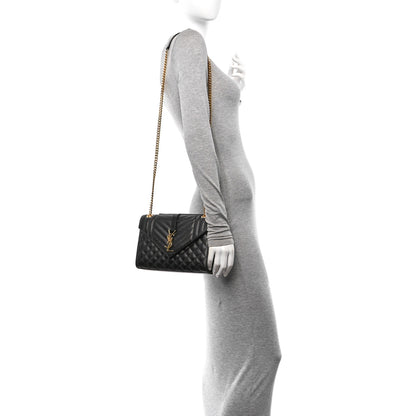 Saint Laurent Grain De Poudre Textured Mixed Matelasse Triquilt Medium Monogram Satchel Black 2 of 10