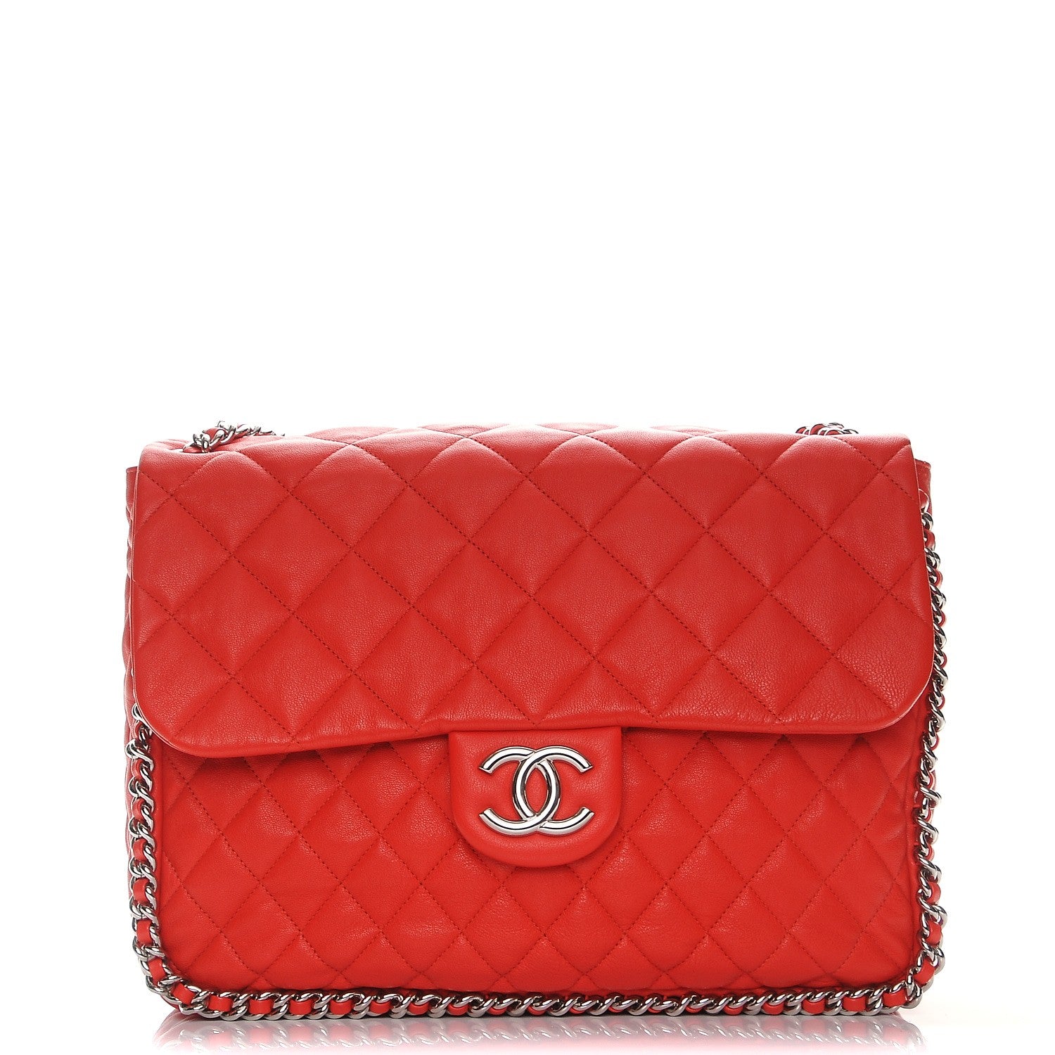 Chanel Washed Lambskin Quilted Maxi Chain Around Flap Red 1 of 7