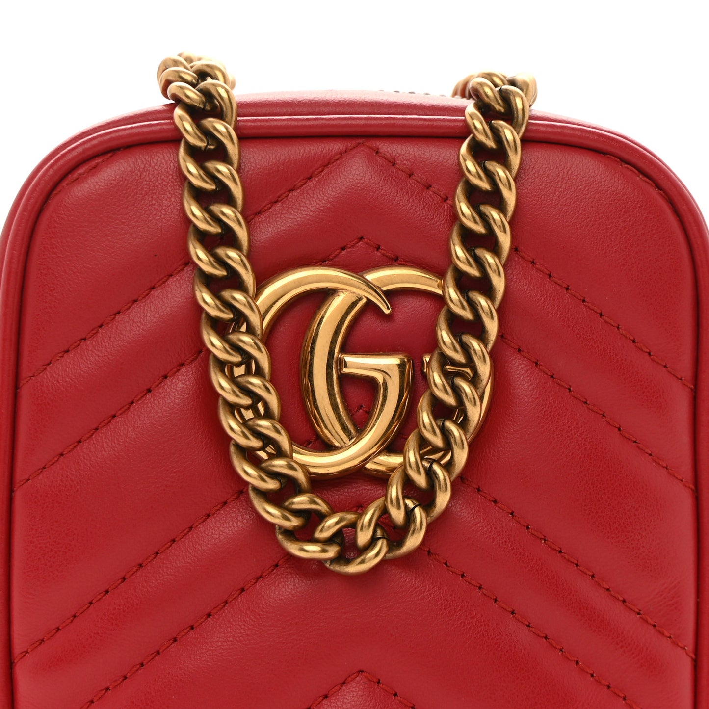Calfskin Matelasse Mini GG Marmont Crossbody Bag Hibiscus Red Hibiscus Red
