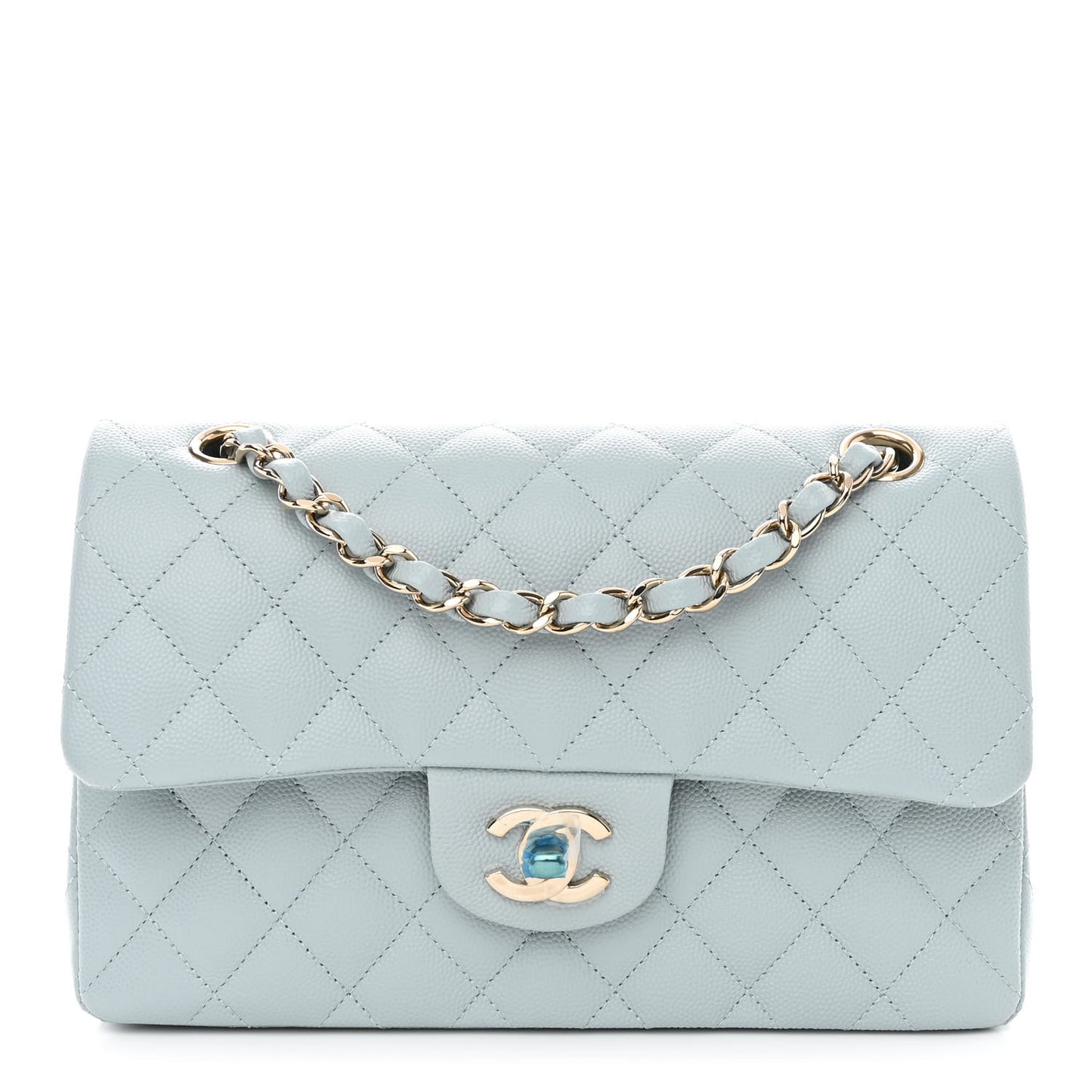 Caviar Quilted Small Double Flap Light Blue