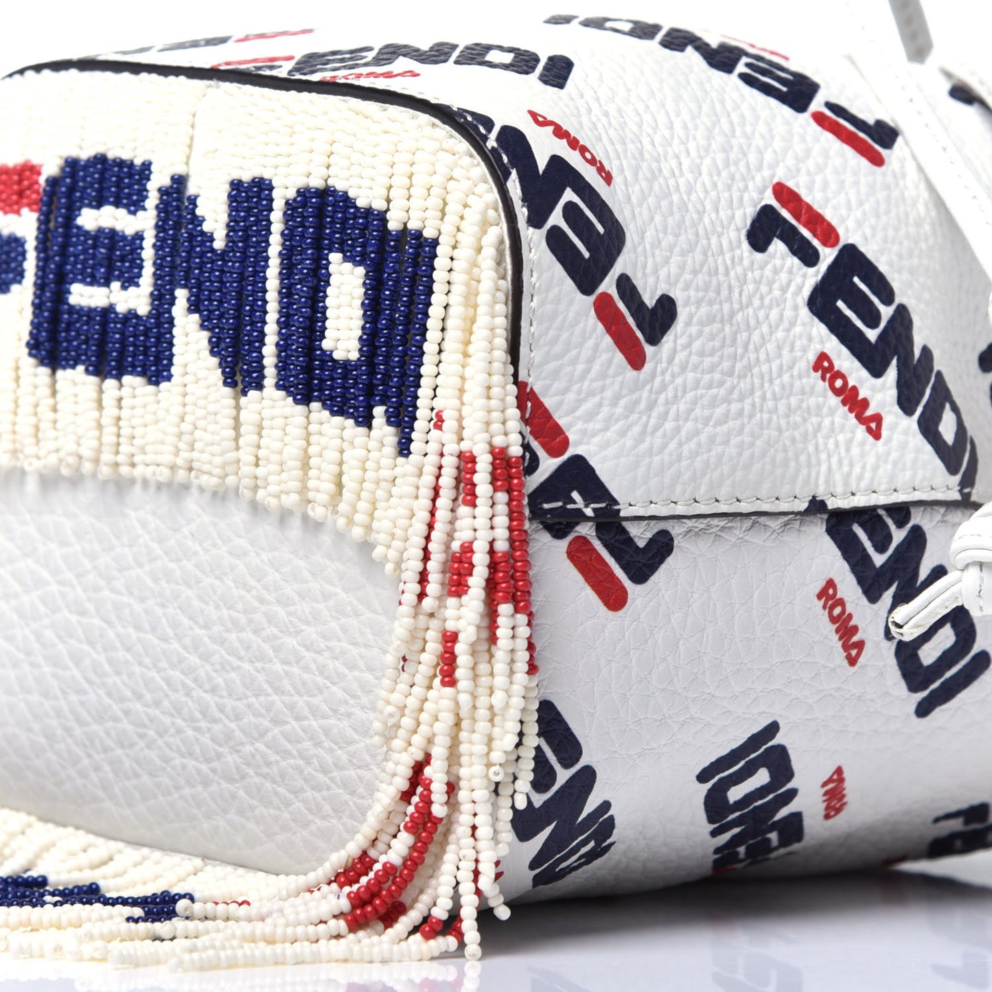 X FILA Calfskin F is Fendi Mania Fringe Mini Mon Tresor Bucket Bag White