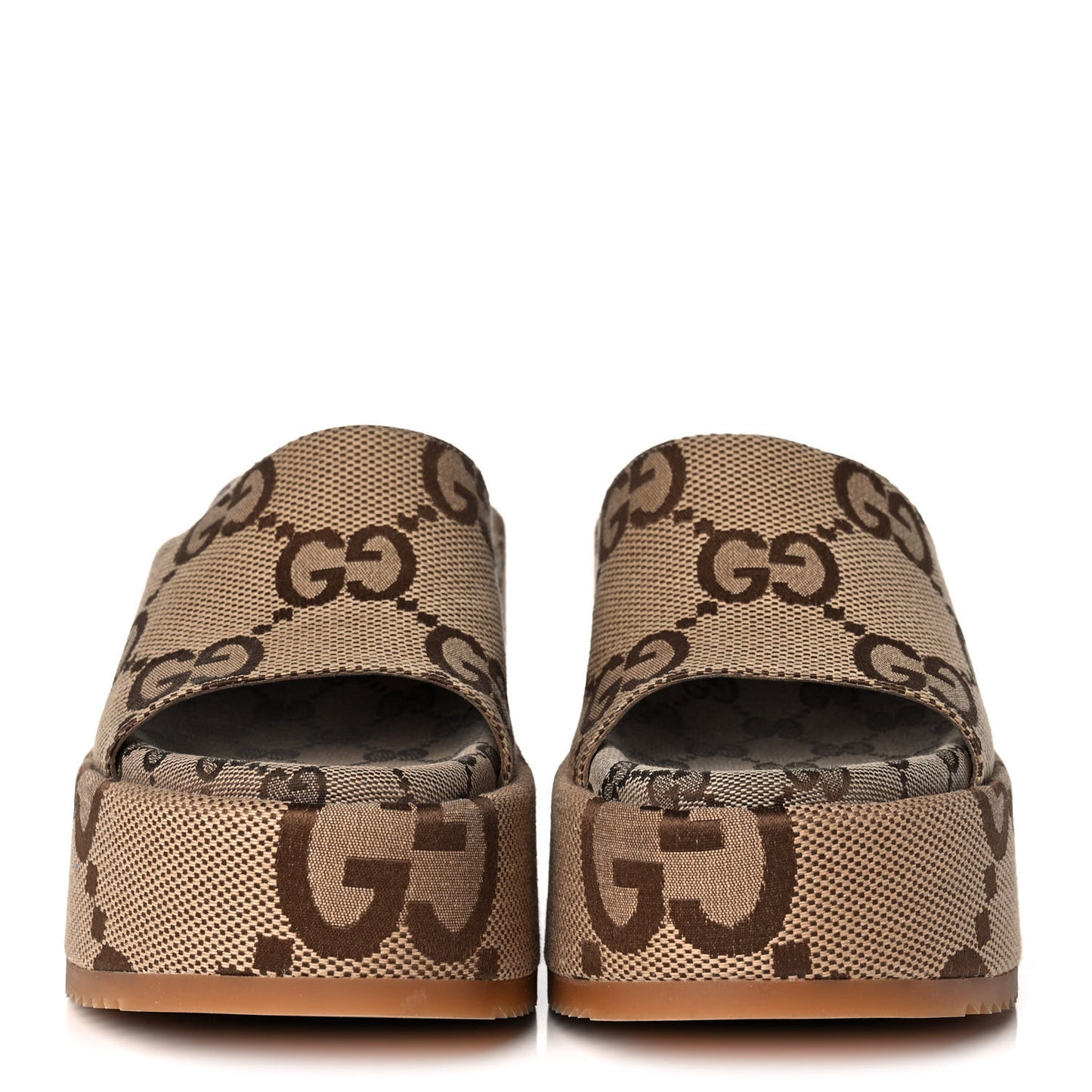 Monogram Jumbo GG Platform Slide Wedge Sandals 39 Camel Ebony