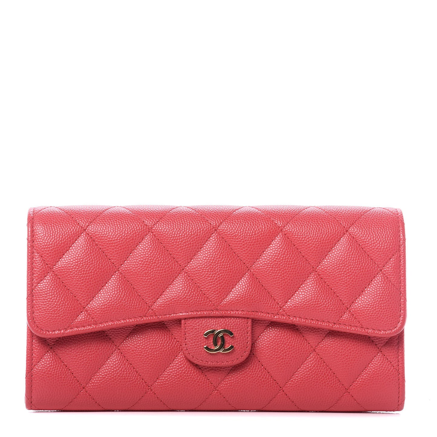 Caviar Quilted Long Flap Wallet Dark Pink