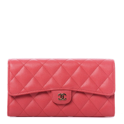 Chanel Caviar Quilted Long Flap Wallet Dark Pink 1 of 12