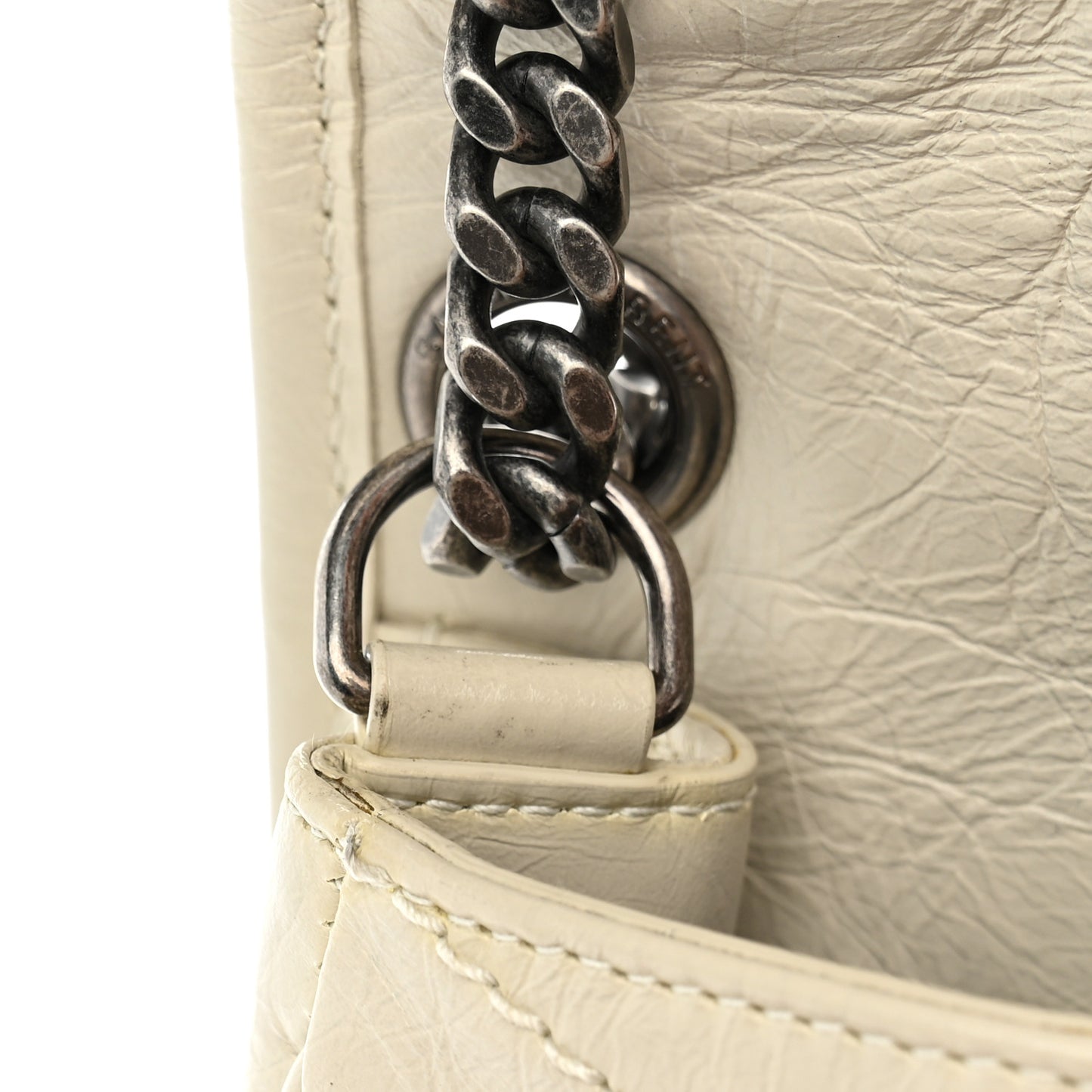 Crinkled Calfskin Matelasse Monogram Medium Niki Chain Satchel Blanc Vintage