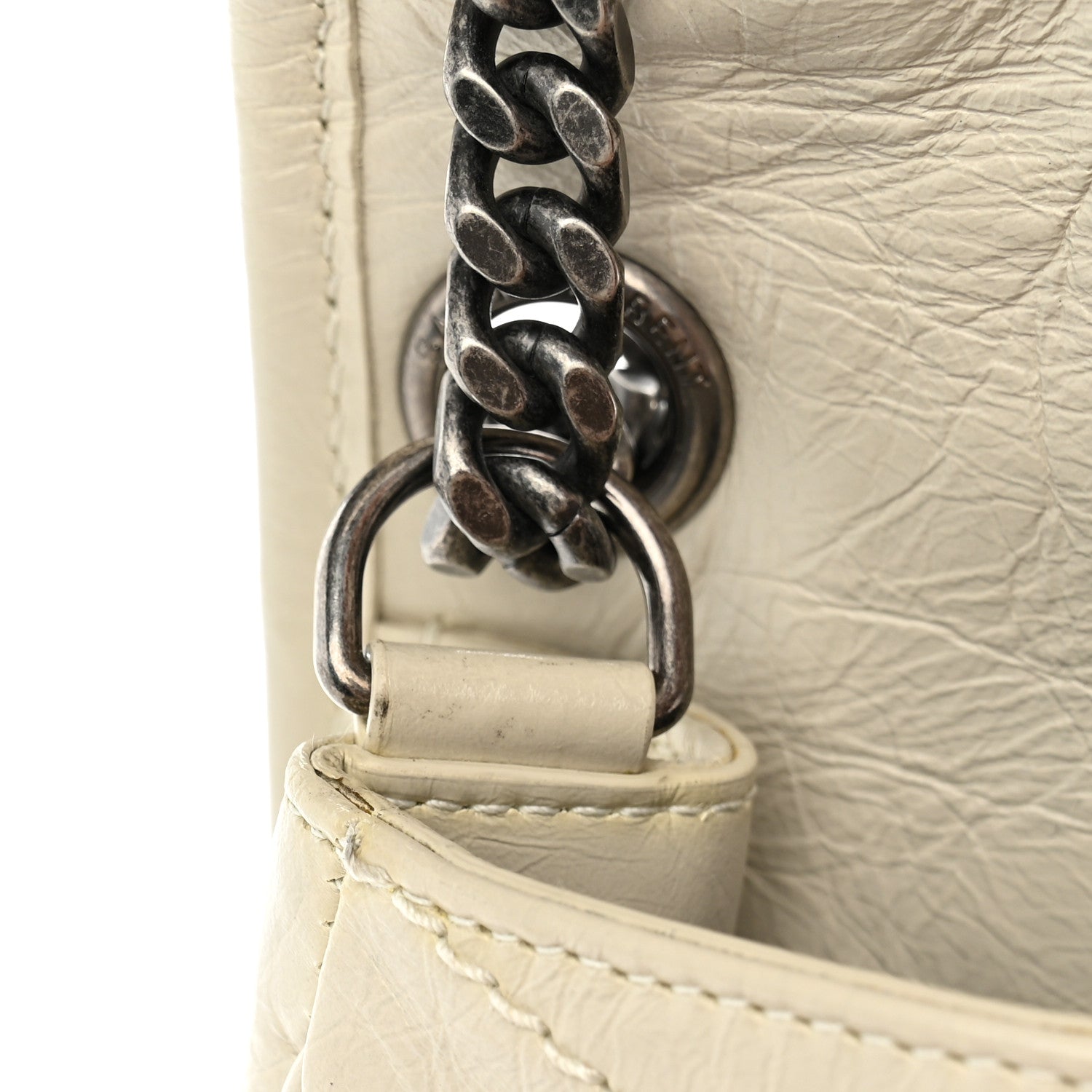 Saint Laurent Crinkled Calfskin Matelasse Monogram Medium Niki Chain Satchel Blanc Vintage 11 of 13