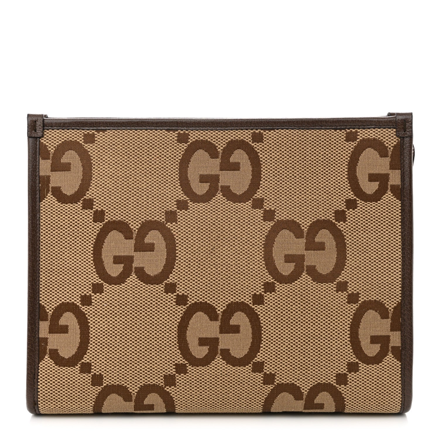 Gucci Monogram Jumbo GG Textured Dollar Calfskin Pouch Camel Ebony New Acero 1 of 10