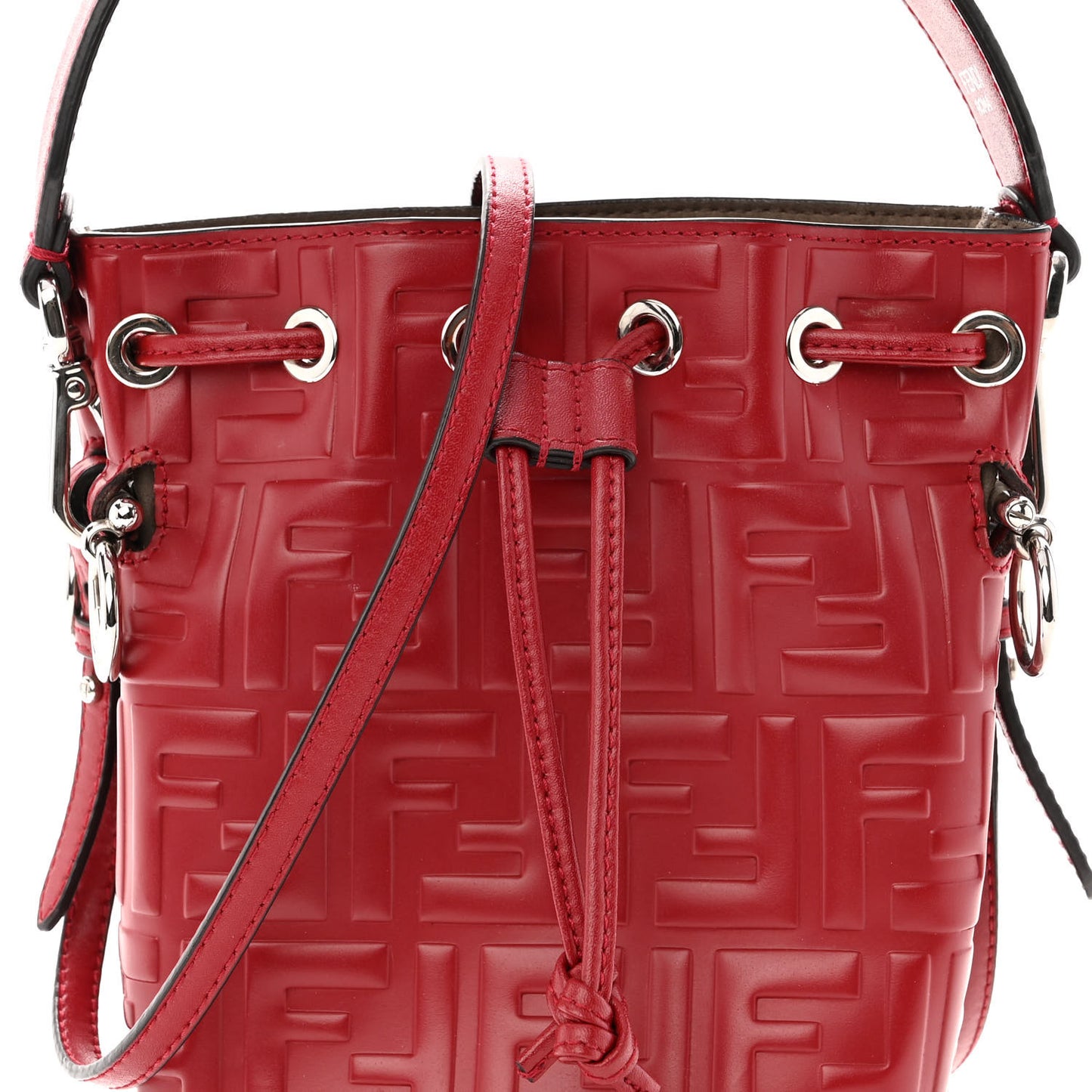 Vitello Liberty F is Fendi FF 1974 Embossed Mini Mon Tresor Bucket Bag Fragola