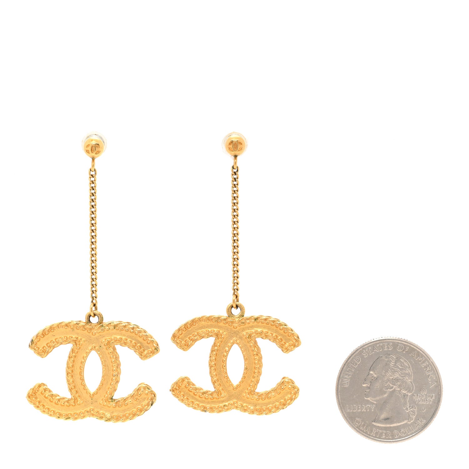 Chanel CC Drop Earrings Matte Gold 2 of 6