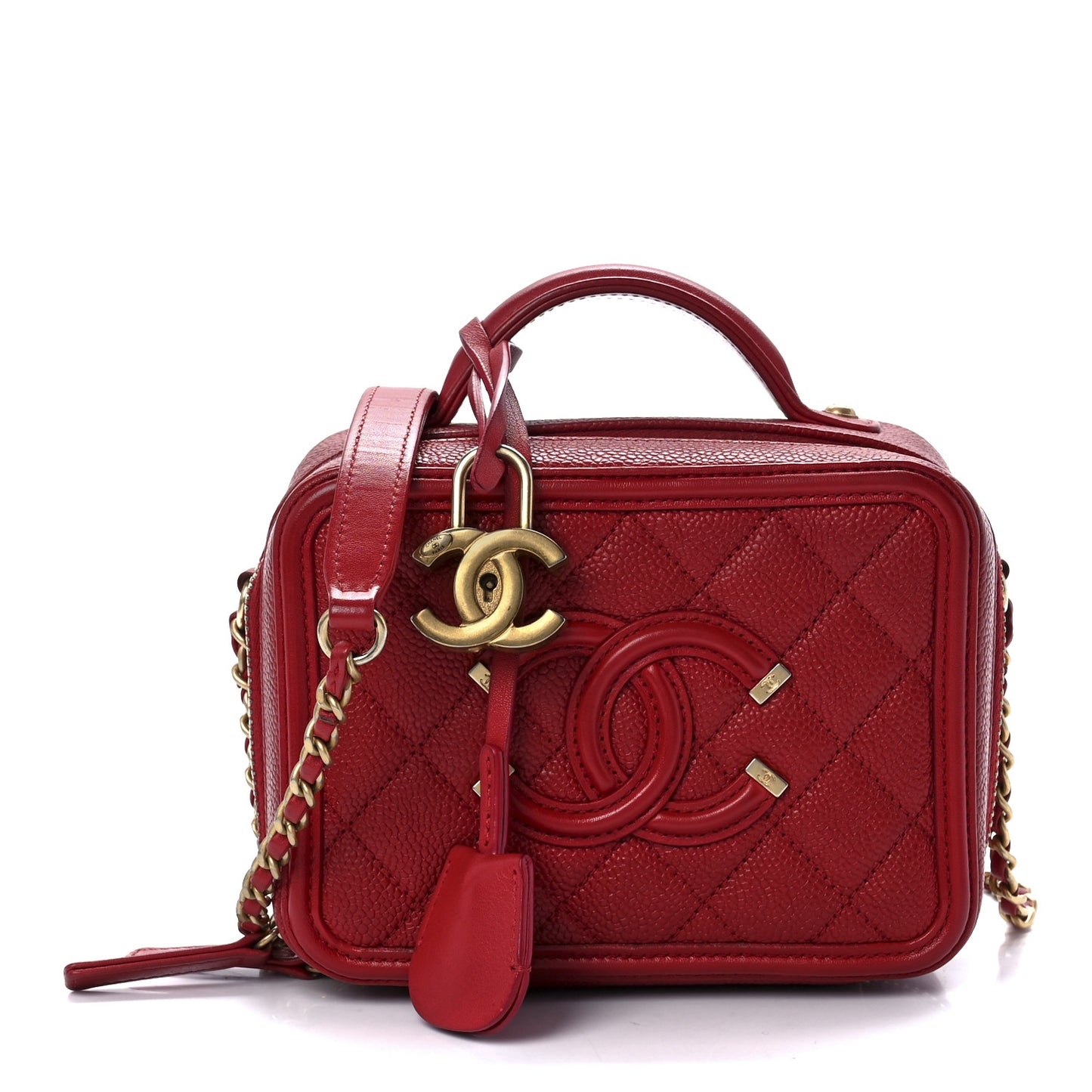 Caviar Quilted Small CC Filigree Vanity Case Red