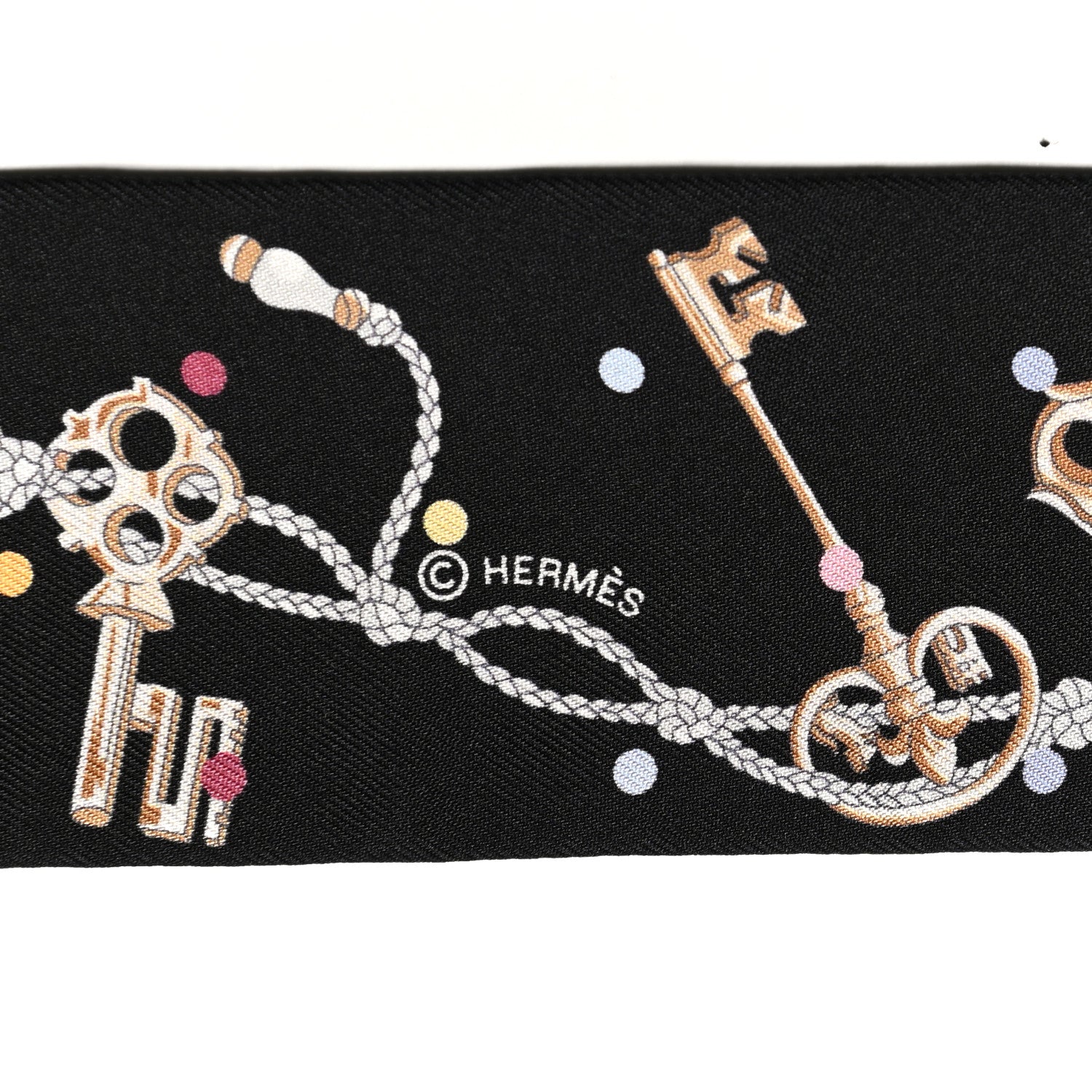 Hermes Silk Les Cles A Pois Twilly Black Beige Rose Multicolor 3 of 4