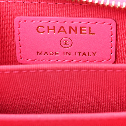 Chanel Patent Chevron Quilted Zip Around Boy Coin Purse Wallet Neon Pink 6 of 7