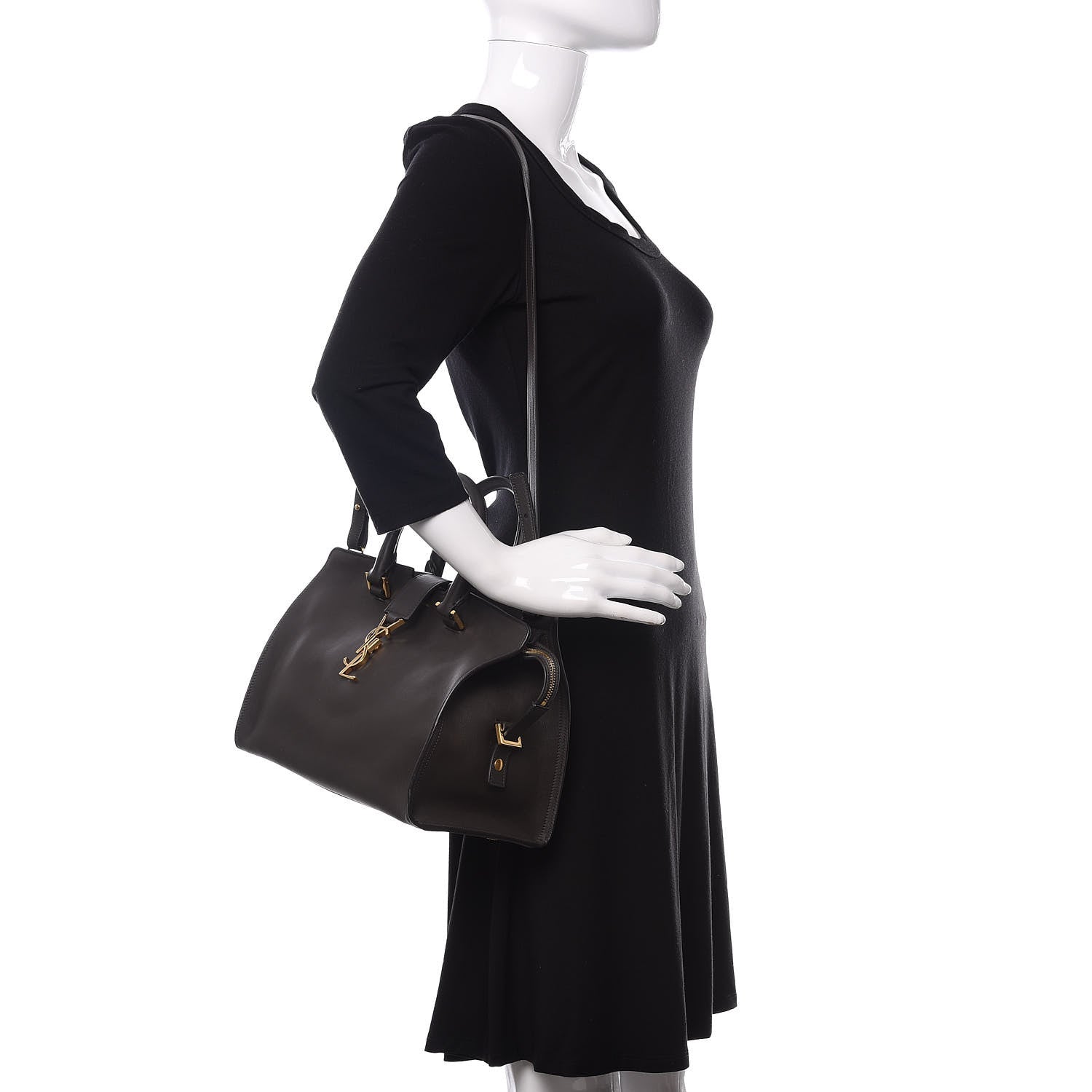Saint Laurent Smooth Calfskin Small Cabas Monogram Dark Grey 2 of 11