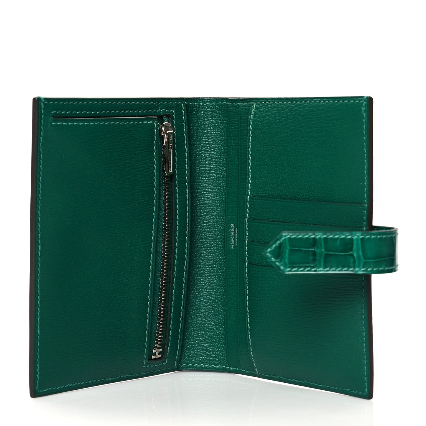 Shiny Alligator Bearn Compact Wallet Vert Emeraude